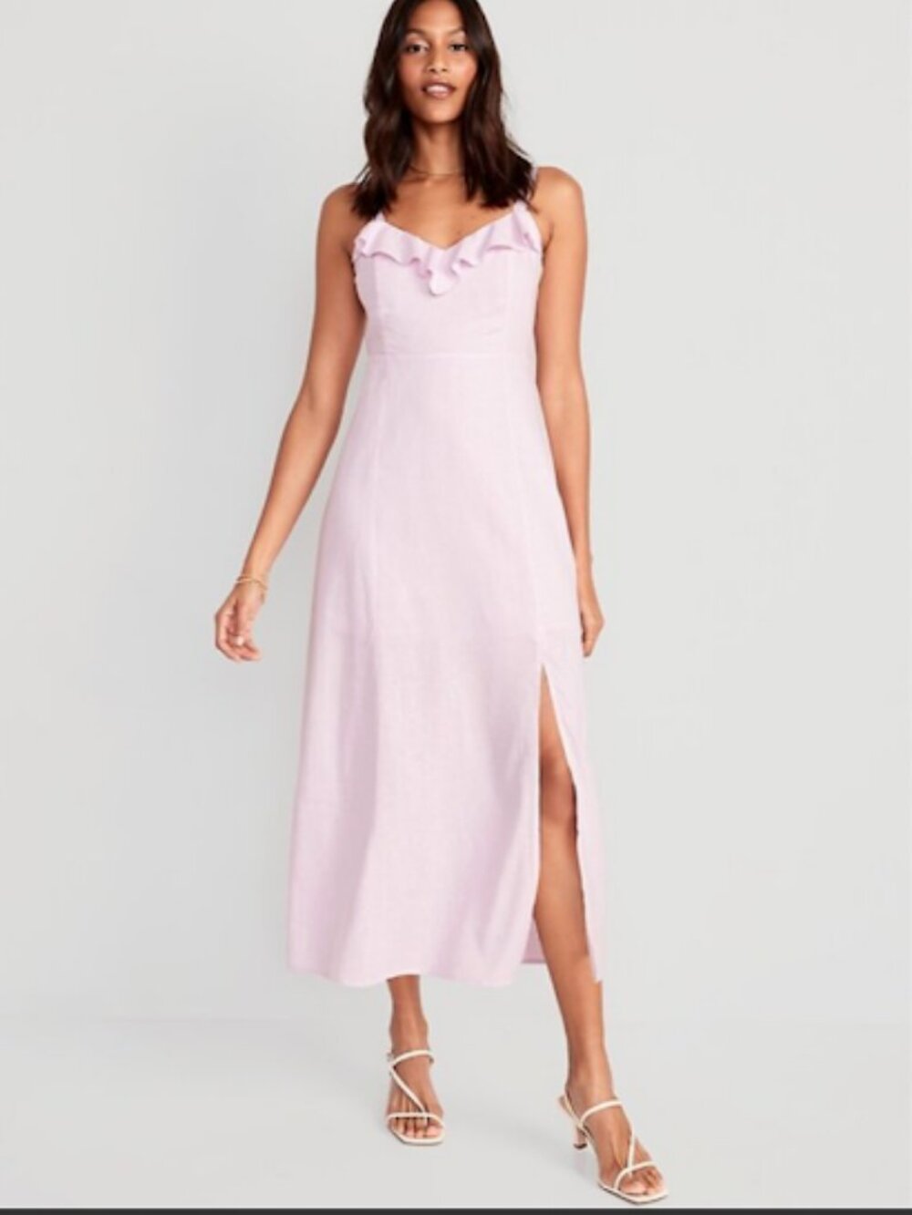 NWT Old Navy Fit & Flare Linen-Blend Ruffle-Trimmed Maxi Cami Dress L
